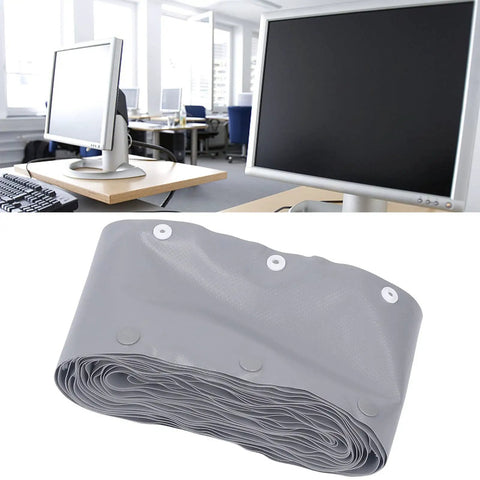 Snap Button Cable Sleeve Flame Retardant PVC Wire Cover And Cord Organizer Wrap Heavy Duty Wire Management 10M Roll in gray color, used for tidy cord organization.