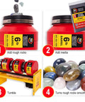 Triple Barrel Rock Tumbler Kit 18Lb Capacity Pro Grade Heavy Duty Polisher With Grit showing 6lb red barrels and process steps