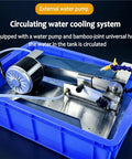 Straight Up Heavy Duty Wet Bench Grinder Featuring Electric Circulating Water Coolant System and Dead On Belt Alignment with external water pump.