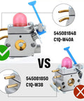 Comparison of carburetors, featuring Carburetor Replacement For Husqvarna 128C 128CD 128L 128LD 128LDX 128R 128RJ 128DJX Weed Eater Brush Cutter C1Q W40A 545081848 Pro Grade Direct Fit Easy Install No Hassle Durability.