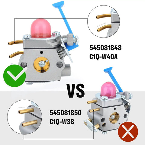 Comparison of carburetors, featuring Carburetor Replacement For Husqvarna 128C 128CD 128L 128LD 128LDX 128R 128RJ 128DJX Weed Eater Brush Cutter C1Q W40A 545081848 Pro Grade Direct Fit Easy Install No Hassle Durability.