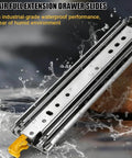 Heavy Duty 12 Inch Drawer Slides with Locking Full Extension Ball Bearing Glides, waterproof with water splashes in background