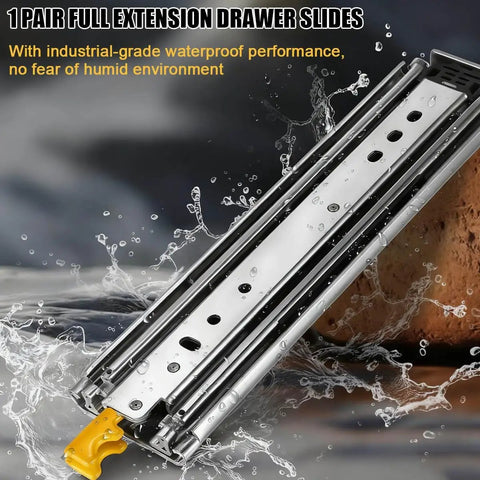 Heavy Duty 12 Inch Drawer Slides with Locking Full Extension Ball Bearing Glides, waterproof with water splashes in background
