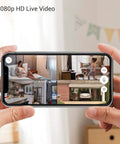 Person viewing four-camera feed using All In One Home Security Camera Bundle For Indoor And Outdoor Use 1080p HD Wireless WiFi Motion Detection