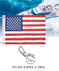Boat Flag Kit 16 By 24 Inch United States Flag With 50 Embroidered Stars, marine grade, shown on boat with heavy duty clips.