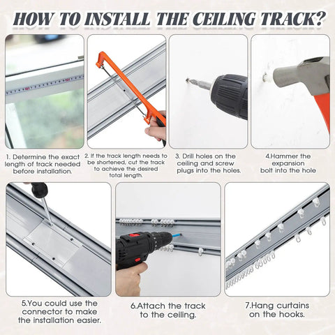 How to install Beefy Heavy Duty Double Curtain Track Set With Ceiling Mount Aluminum Rail For Living Room, Adjustable 3 To 13 Feet