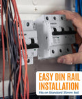 63 Amp 3 Pole DIN Rail Mounted Miniature Circuit Breaker For 120/240V Systems With Thermal Magnetic AC Disconnect Switch Built Tough Overload Protection For Home Garage Workshop And Emergency Generator Setups installed on DIN rail in panel