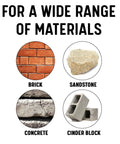Image showcasing masonry materials like brick, sandstone, concrete, and cinder block for Heavy Duty Carbide Tipped Concrete Masonry Drill Bit 5/32X3-1/2 Inch Round Shank.