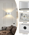LED Wall Sconces Hardwired with On/Off Switch, Modern Wall Light, White mounted above a couch, showcasing aluminum finish and built-in switch.