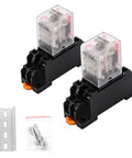 2 Pack Beefed Up Electromagnetic Power Relays With Red Indicator Light For Industrial And DIY Projects Flame Retardant PBT Terminal Base And PC Housing Superior Electrical Insulation Heat And Chemical Resistance Long Lasting Reliability, two relays with base and mounting clip