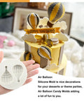 Hot Air Balloon Silicone Fondant Molds Set Of 4 For Cake Decorating And Cupcake Toppers displayed with cake example