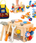 39 Piece Kids Tool Set With Apron featuring wooden toddler tool bench, hammer, wrench, and more for educational STEM play.