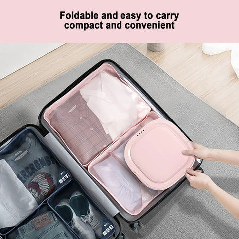 Dope Compact Washer Dryer Pair With Snappy Touchscreen Foldable Frame For Undergarments And Kid Gear Perfect For Tiny Apartments College Dorms And Weekend Campouts Quick Spin Cycle in a compact suitcase with folded clothes.
