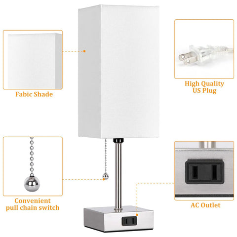 Touch Control Bedside Lamp With Dope 3 Way Dimmable Lighting USB Ports And AC Outlet Modern Nightstand Lamp White Fabric Shade