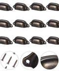12 Pack Vintage Iron Drawer Pull Handles For Cabinets And Furniture, Retro Seashell Style Cabinet Knobs, Antique Decorative Cupboard Hardware