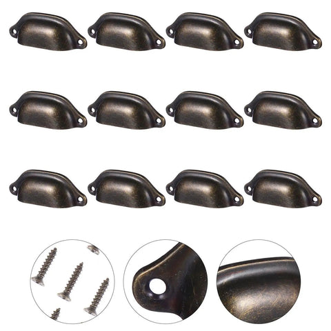 12 Pack Vintage Iron Drawer Pull Handles For Cabinets And Furniture, Retro Seashell Style Cabinet Knobs, Antique Decorative Cupboard Hardware