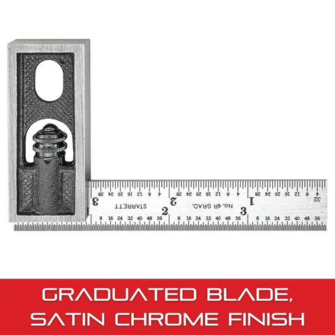 Inch Reading Double Square With Satin Chrome Finish And Hardened Blade Four Inch Blade 32nds To 64ths Graduations Adjustable Precision Tool