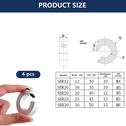 Four Pack SBR16 Linear Rail Stop Collars With 16mm Bore 35mm Outer Diameter 10mm Thick Aluminum Limit Rings M5 Screws For CNC Linear Shafts And Motion Guide Systems, size diagram