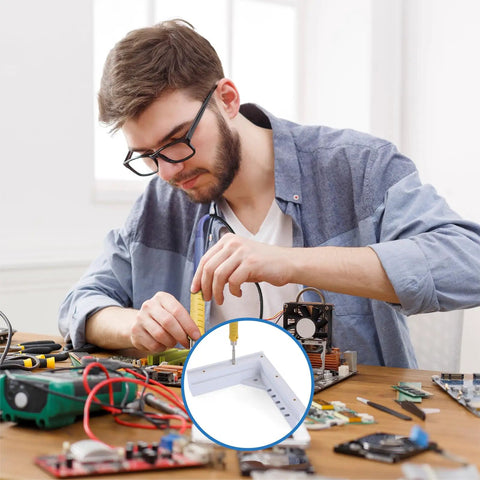 Man using Pro Grade 3D Printing Heat Set Insert Kit With M2 Through M8 Threaded Inserts And Soldering Iron Tips, Fully Compatible With C245 Soldering Iron for electronic assembly