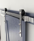 Brushed Nickel Sliding Barn Door Hardware Kit With 6.6-Foot Rail For 36-40 Inch Doors, Quiet Smooth Track, installed view