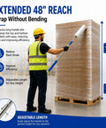 Heavy Duty 48 Inch Stretch Film Dispenser Pole Holder Long Handle For Easy Pallet Wrapping Back Saver Workhorse Ergonomic Tool Fits 12 To 20 Inch Film Rolls With 1.5 To 3 Inch Core Ideal Warehouse Packaging, worker wrapping pallet