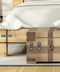 Heavy Duty Stainless Steel Right Angle Brackets Mending Plates Set For Furniture And Shelves on wooden bed and chest