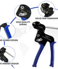 Heavy Duty Stainless Steel Cable Tie Gun Kit with 100 Self Locking Zip Ties showing high quality spring and hand guard design
