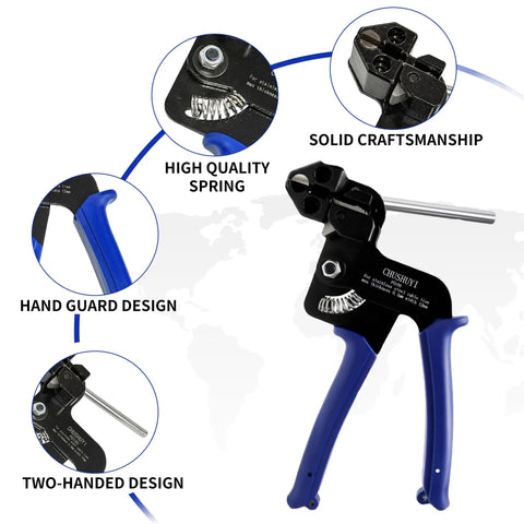 Heavy Duty Stainless Steel Cable Tie Gun Kit with 100 Self Locking Zip Ties showing high quality spring and hand guard design