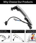 Chrome Driver Side Exterior Door Handle With Sensor And Smart Keyless Entry For Nissan 2009 2018 Sentra Murano Maxima Leaf Front Left Replacement Easy Install OEM Design Plug And Play shown with wiring and connectors