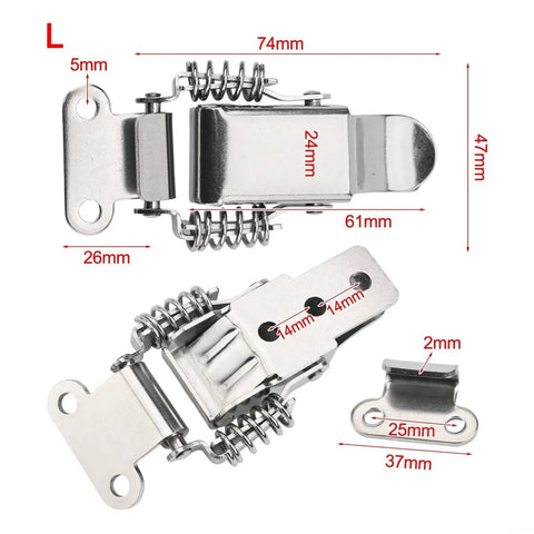Beefy Stainless Steel Double Spring Draw Latch For Toolboxes Suitcases And Wooden Cabinets with dimensions shown