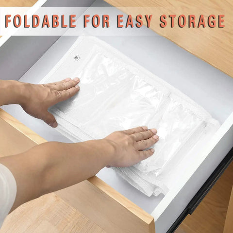 Hands folding 2 Pack Leggings And Shirt Organizer With 24 Compartments, Space Saving Hanging Closet Organizer, white finish, easy storage