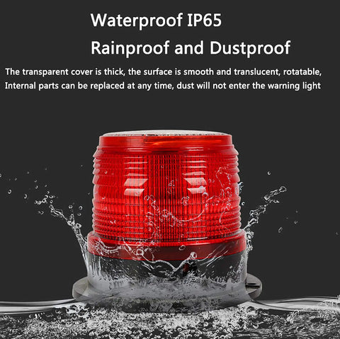 Solar Strobe Warning Light With Strong Magnetic Base Waterproof Outdoor Beacon IP65 shown in water spray