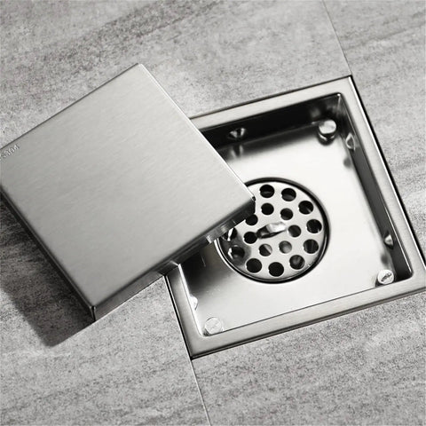 Ditch The Ugly Grate With This Hella Sleek Bathroom Tile Invisible Floor Drain, Brushed Stainless Steel Shower Square Cover, Hair Catcher Strainer, T Valve, Tiles Fit Snug, Set In Minutes Flat.