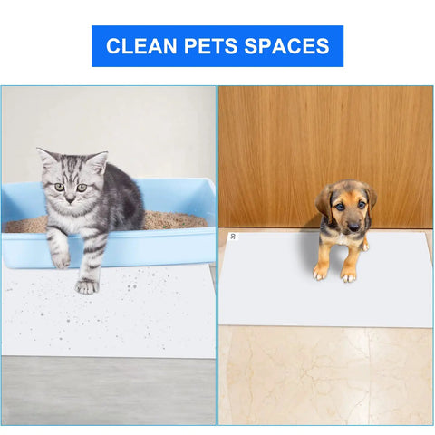 Cat on litter box and puppy on Super Sticky Tacky Floor Mats Grab Dirt And Dust From Shoes Like A Charm Perfect For Cleanrooms Hospitals Labs Homes And Job Sites Large 24 By 36 Inch Adhesive Pads In Case Of Five Mats With Thirty Sheets Each White