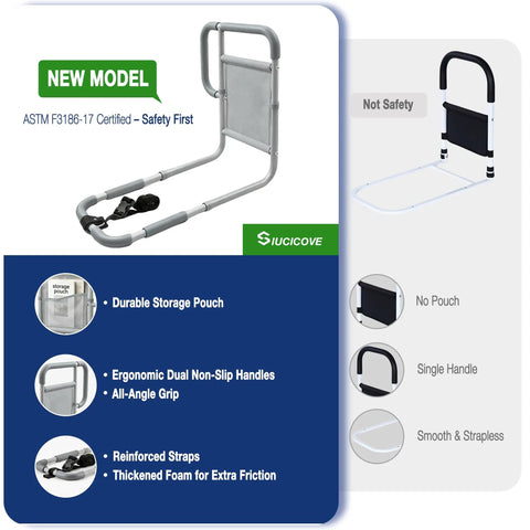Go-To Senior Bed Rail System With Non Slip Ergonomic Handle And Storage Pocket ASTM F3186-17 Certified, new model.