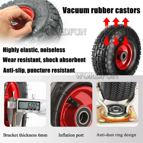 Two Pack Heavy Duty Swivel Caster Wheels Featuring Quiet Solid Rubber Tires Double Precision Bearings For Rock Solid Trolley Work Stress Free Shock Absorption And A Sweet Smooth Glide While Hauling Gear Around Town with high elastic, anti-slip design.