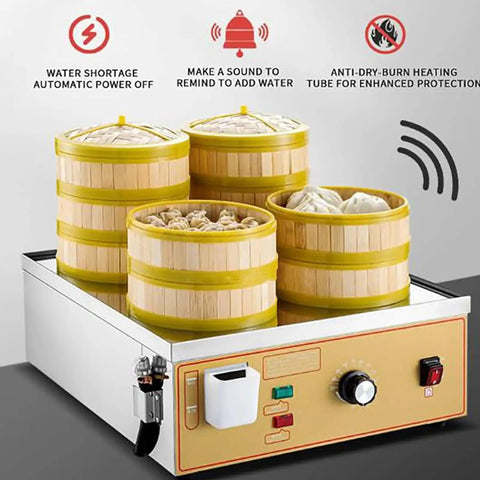 Heavy Duty Electric Steamed Buns Machine With 2 4 6 Hole Stainless Steel Dim Sum Steamer Kitchen Workhorse.
