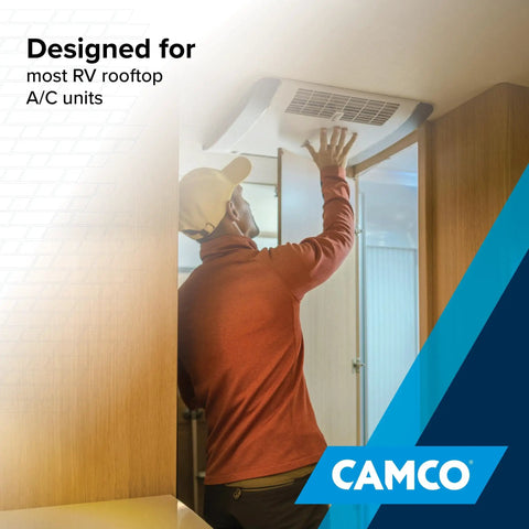 Man installing an RV Camper Roof AC Gasket Kit 14 Inch By 14 Inch With Waterproof Compression Seal in an RV cabin