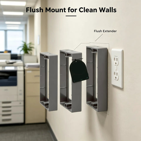 Three Quarter Inch Single Gang Outlet Box Extender UL Listed Flame Retardant Electrical Spacer with Patented Flange mounted on wall.