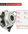 Front Wheel Hub And Bearing Assembly For Jeep Wrangler 2007 2016 With Five Lugs And ABS, shown with specifications
