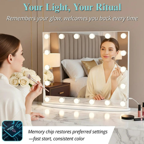 Hollywood Vanity Tabletop Makeup Mirror With USB Powered Dimmable LED Lights Touch Sensor Controls 12 LEDs For Daylight And Warm Settings Crystal Clear Reflection For Flawless Makeup Glam Ready