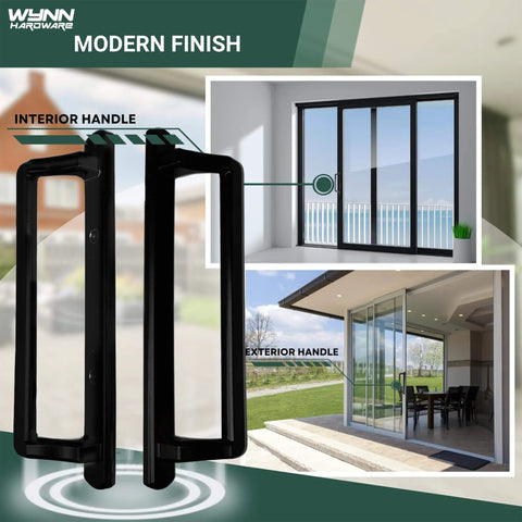 10 Inch Sliding Glass Door Handle Replacement For Patio Doors With 3 7/8 Inch Center Hole Spacing Black Aluminum Handle Set For Interior And Exterior Use No Fuss Durable Patio Glass Door Hardware Easy Install showing installed handles