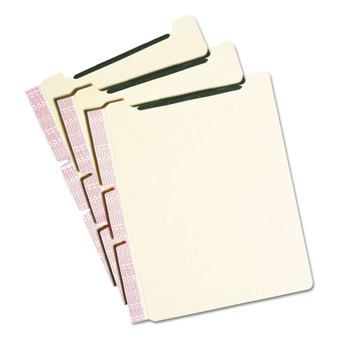 Self-Adhesive Folder Divider With 1-Inch Twin Prong Fastener For Letter-Size Manila Folders, 25 Per Pack shown with side view