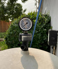 MeasureMan pool filter pressure gauge with 2-inch dial, oil-filled, bottom-mount 1/4 NPT on pool filter tank