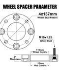 Diagram of 2 Inch 4x137 Wheel Spacers Set For UTVs And ATVs 4x137 Bolt Pattern 110mm Hub Bore 10x1.25 Studs 4 Pcs With Thread Lockers And Manuals Boost Traction Clearance And Tire Fitment For Your Off Road Rig dimensions with measurements