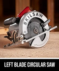 Tough As Nails 15 Amp Seven Quarter Inch Sidewinder Circular Saw With Left Blade Design and Solid Magnesium Body on wood surface.
