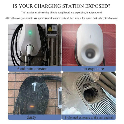 Heavy Duty EV Charger Canopy And Steel Roof Awning That Kicks Out Rain And Sun Guards Outdoor Posts with exposure comparison images