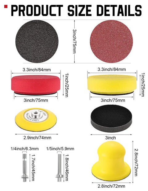 Product size details of Dope Drill Sanding Attachment Kit With 3 Inch Hook And Loop Discs, 80 To 5000 Grit, Wet Dry Sandpaper, Foam Pad