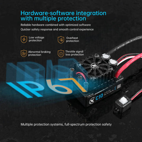C10 Sensorless Brushless ESC For RC Car 120A Continuous Current 2-4S LiPo Compatible 6V And 7.4V BEC waterproof protection features