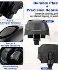 Replace Those Stubborn Rollers With This Boss Four Piece Caster And Foot Assembly showing front and back view, durable plastic construction, smooth swivel action.